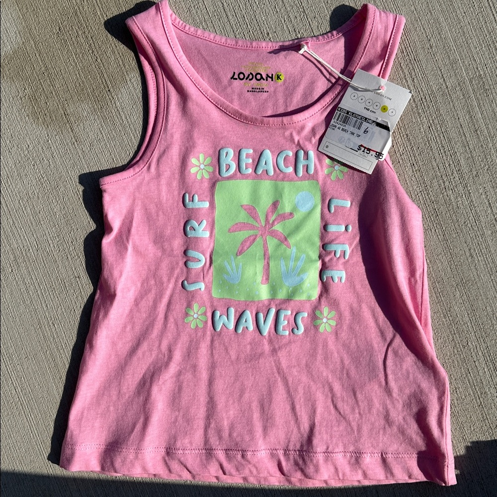 Pink Kids Tank Top with Floral Design